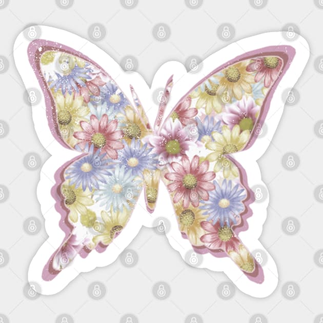 Bohemian Boho  Hippie Butterfly Flowers Vintage Sticker by Sassee Designs